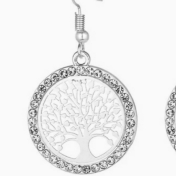 Silver Tone Crystal Tree of Life Earrings with Stainless Steel Earwires NEW - Picture 2 of 11